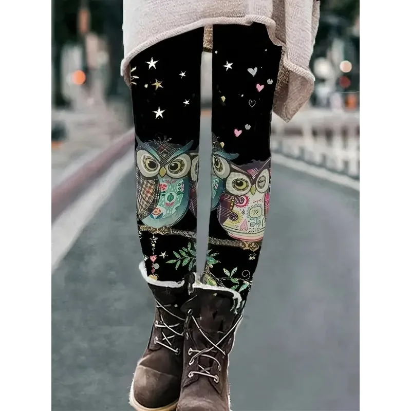 565840-790144.jpg Plus Size Women 1XL-5XL Casual Owl Print Leggings Skinny Leg Design Super Stretchy Material Casual Daily Wear Designed Leggings - Image 1