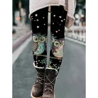 Plus Size Women 1XL-5XL Casual Owl Print Leggings Skinny Leg Design Super Stretchy Material Casual Daily Wear Designed Leggings
