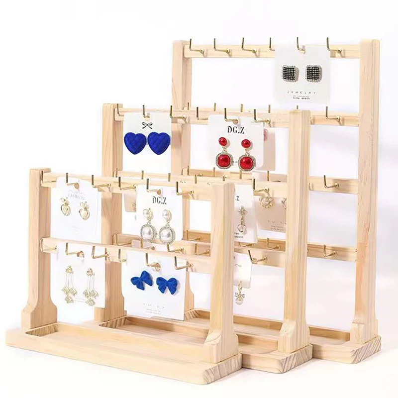 Wooden Belt Hook Earrings Jewelry Display Stand Bracelet Ring Necklace Storage Display Stand Organizer Rack Desktop Holders