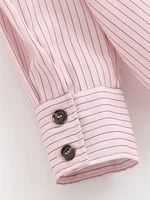 Chemise Femme Printemps 2026 Nouveau Style Rose Rayée Manches Longues Col Montant Boutonnage Simple Coupe Ample Décontractée Tendance Unique 6