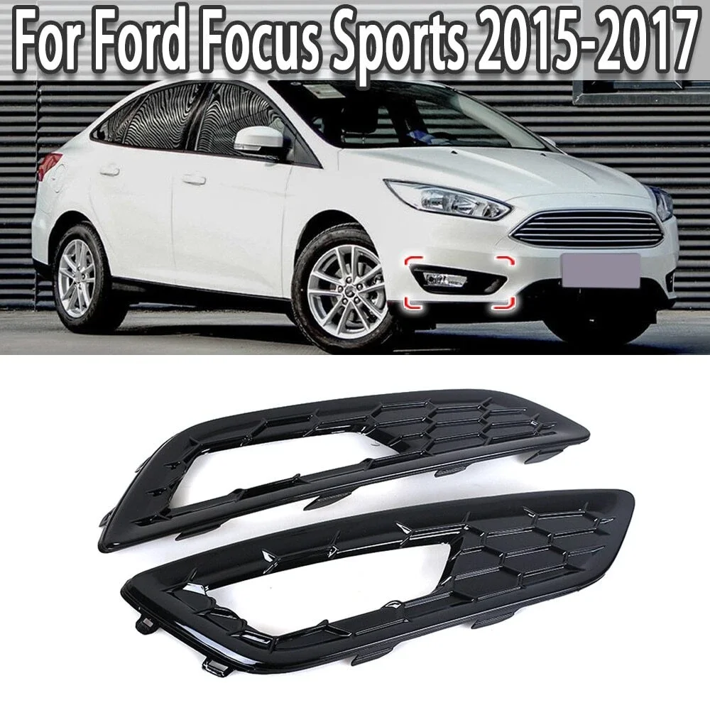 Amotopart Pair Front Bumper Fog Light Lamp Cover Bezel Grille For Ford Focus 2015-2017 (Honeycomb)