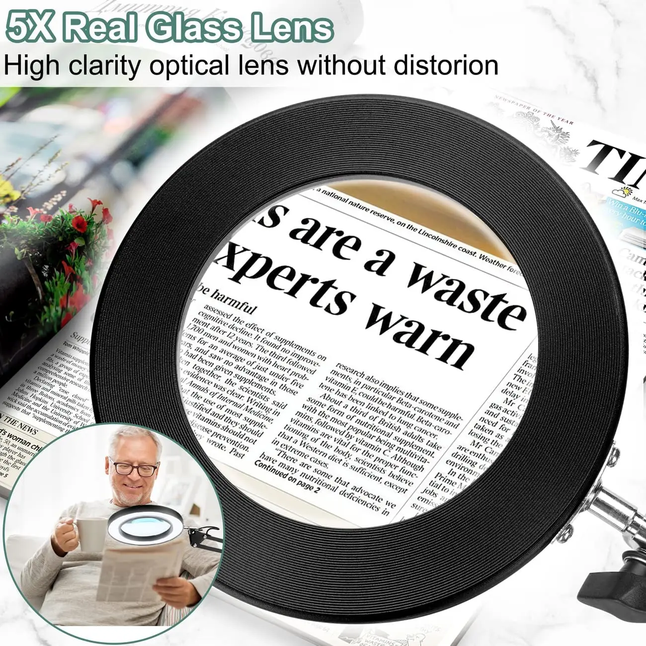 Magnifying Glass Illuminated USB 3 Colors 72 LED 5X