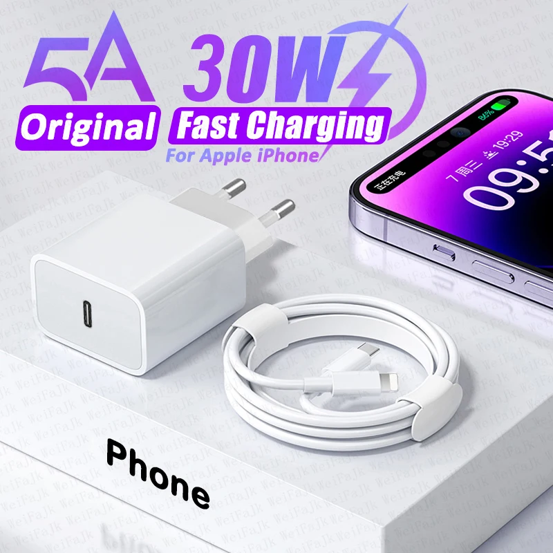 

Original PD 30W Type C Quick Charger For APPLE iPhone 15 14 13 12 11 Pro Max SE Mini X XS XR 7 8 Plus Fast Charging iPhone Cable