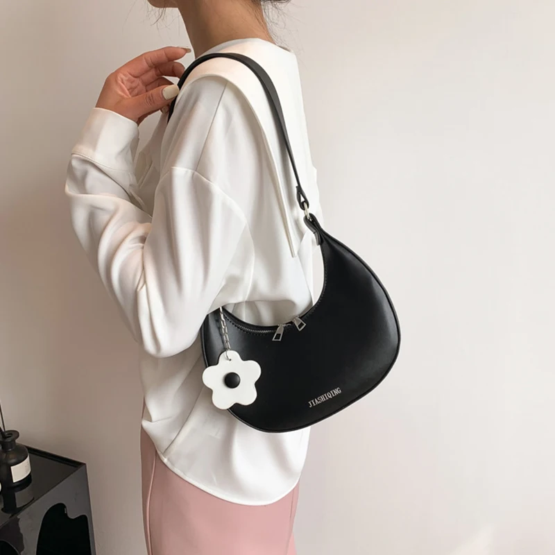 

New Women's Fashion Half Moon Handbags Retro Solid Color PU Leather Shoulder Underarm Bag Casual Women Hobos Handbags