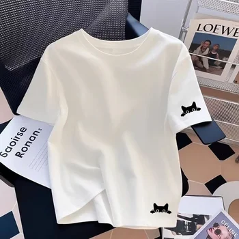 2026 Womens T-shirts Summer Cotton Casual O-Neck Short Sleeve Outdoor Sports Jogging Woman Clothes Daily Comfortable Tees Tops 1