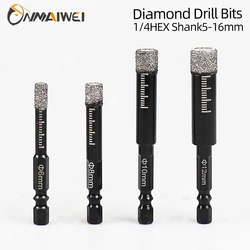 Hexagonal Shank Diamond Drill Bit for Dry Ceramic Tile - 5 - 16mm Hole Saw for Marble, Granite, Porcelain