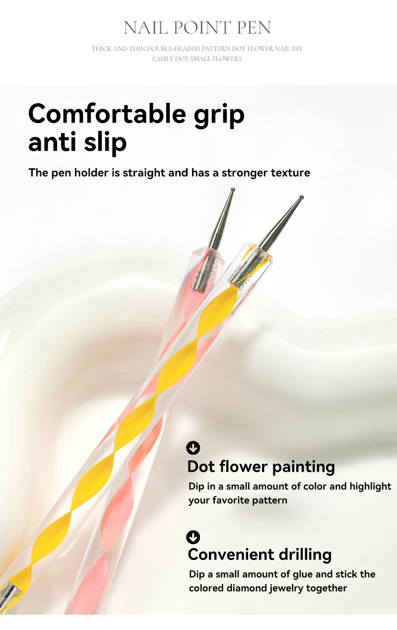 5-teiliges Doppelkopf-Nagelkunst-Werkzeug-Set, Punktierung, Wachsen und Strass-Picker, Kristallgriffe für die Edelstein-Platierung, DIY-Maniküre-Werkzeuge – Detail 4