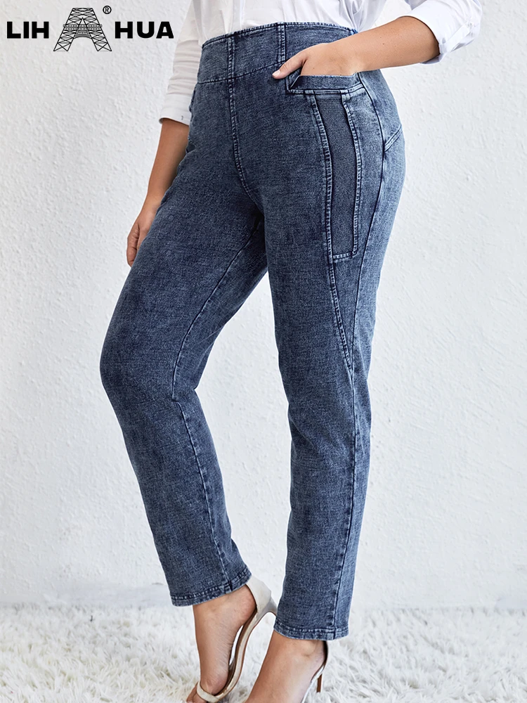 LIH HUA Damen Plus Size Jeans Herbst schicke elegante Jeans für mollige  Frauen Baumwolle gestrickte Mom Jeans| | - AliExpress