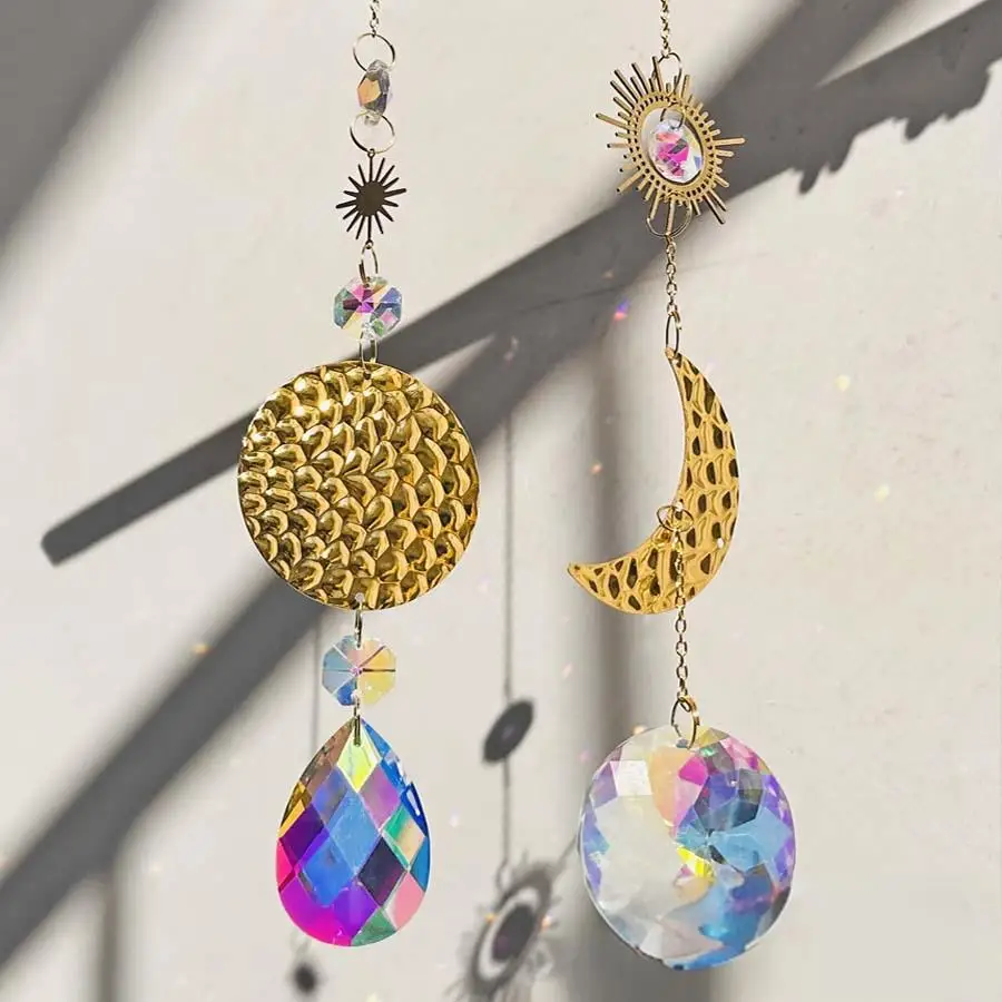 2 PCS Sun Moon Crystals suncatchers for Windows Sun Catchers Indoor Windows Rainbow Maker Car Mom Grandma Kids Garden Gifts