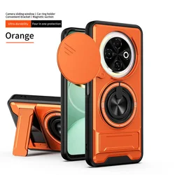 Versatile 2 - in - 1 Ring Grip with Built - in Magnetic Car Holder and Lens Protective Cover for Tecno spark 40 pro+ (Orange)