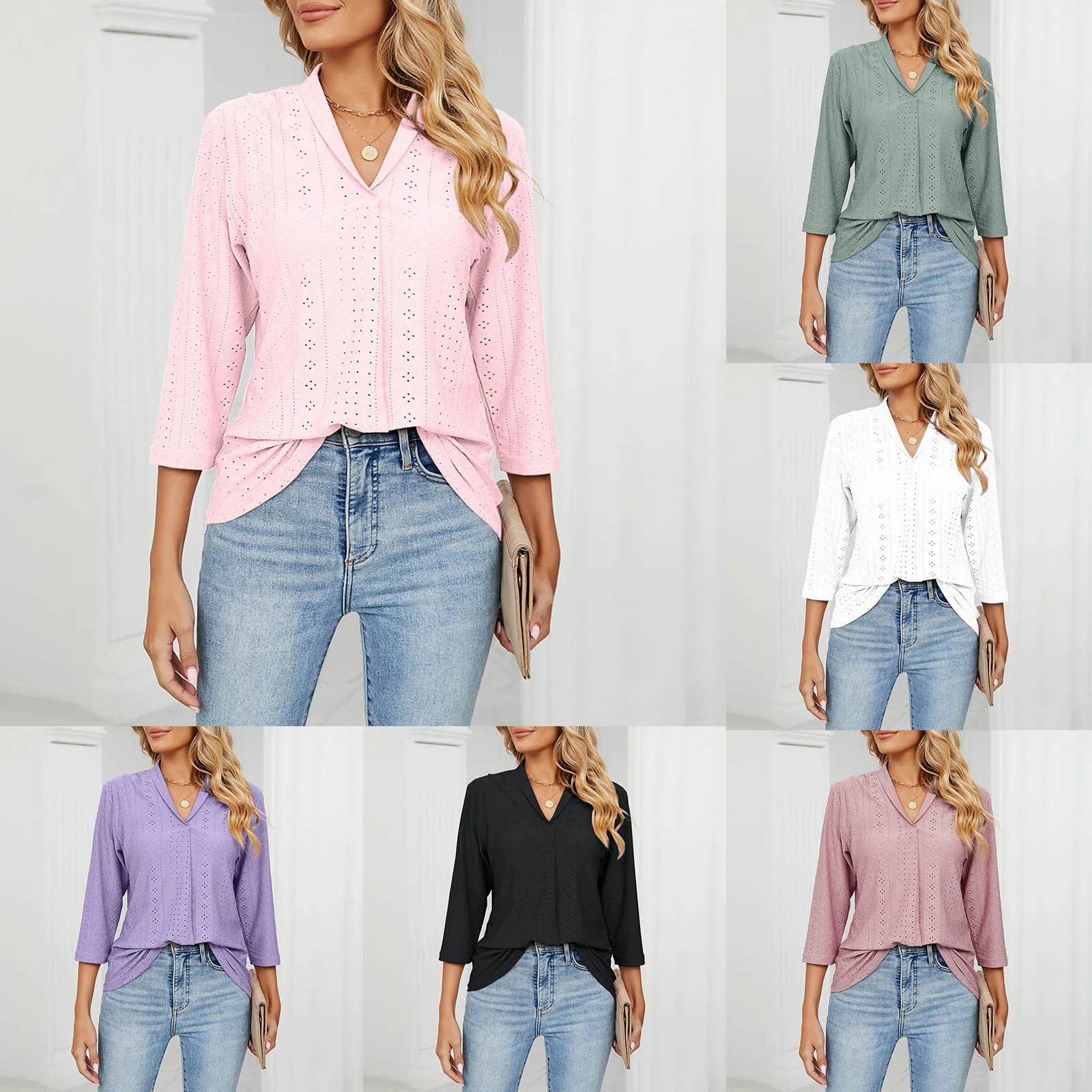 

G Sleeve Shirts for Women Women Long Sleeve Lapel Top V Neck Casual Loose Knit Jacquard Ling Sleeve Shirt Women Soft Tunic