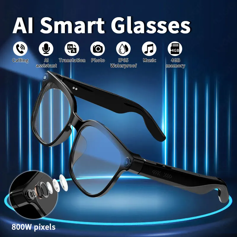 LIGE 8MP AI Smart Glasses Multifunctional HD Camera 1080P Video Bluetooth Call Voice Assistant Music Player Translate Sunglasses