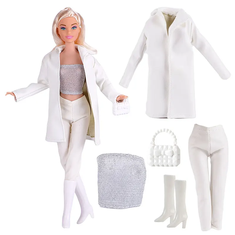 Chic Leather Dress and Fashion Coat Doll Outfit with Accessories