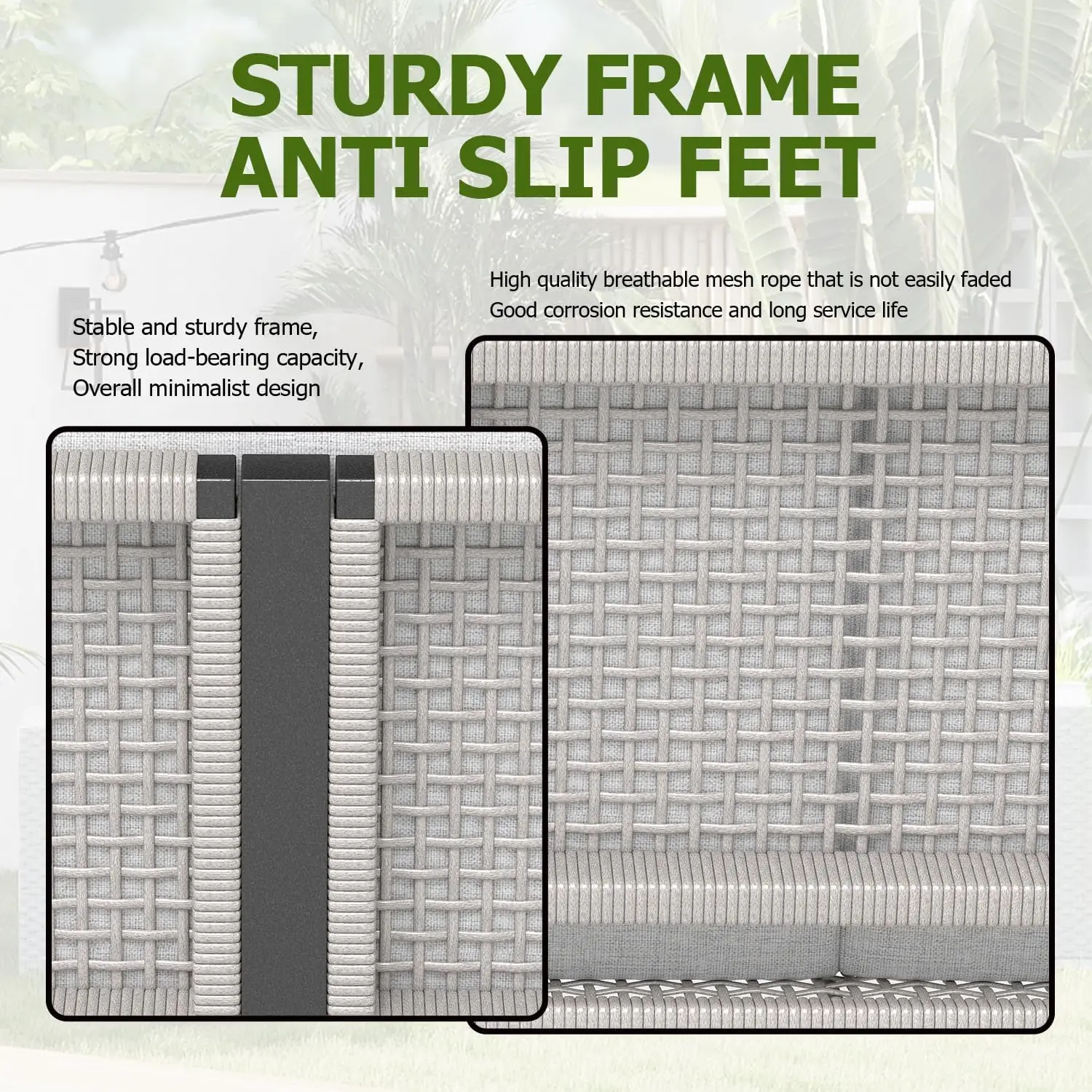 Aluminum Outdoor Patio Furniture Set 5 Seat, Patio Conversation Set with Durable Mesh Rope Weaving, Wide Armrests and Seats