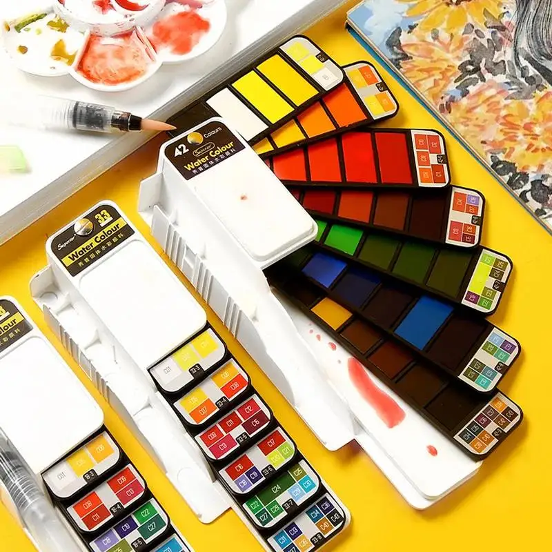 Superior 42 Colors Solid watercolor pigment painting set, washable pigment, art specific beginner's mini portable pigment