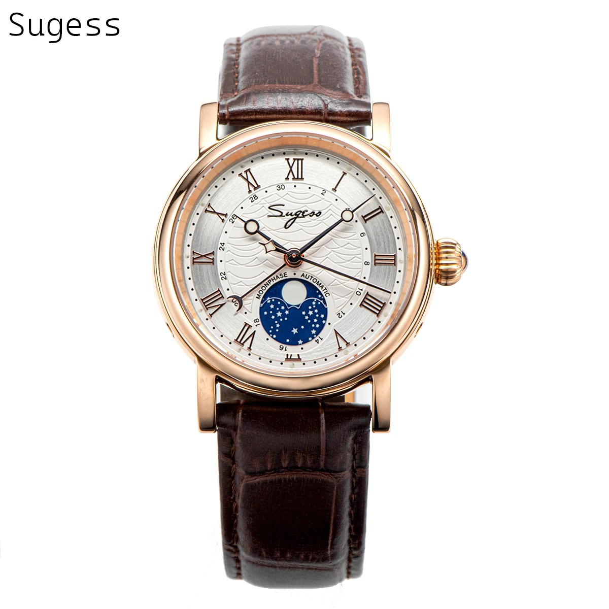 Sugess Moonphase Orologio Da Polso Meccanico Automatico Da Uomo Movimento Originale St2108 Orologio Impermeabile Zaffiro Data Speciale