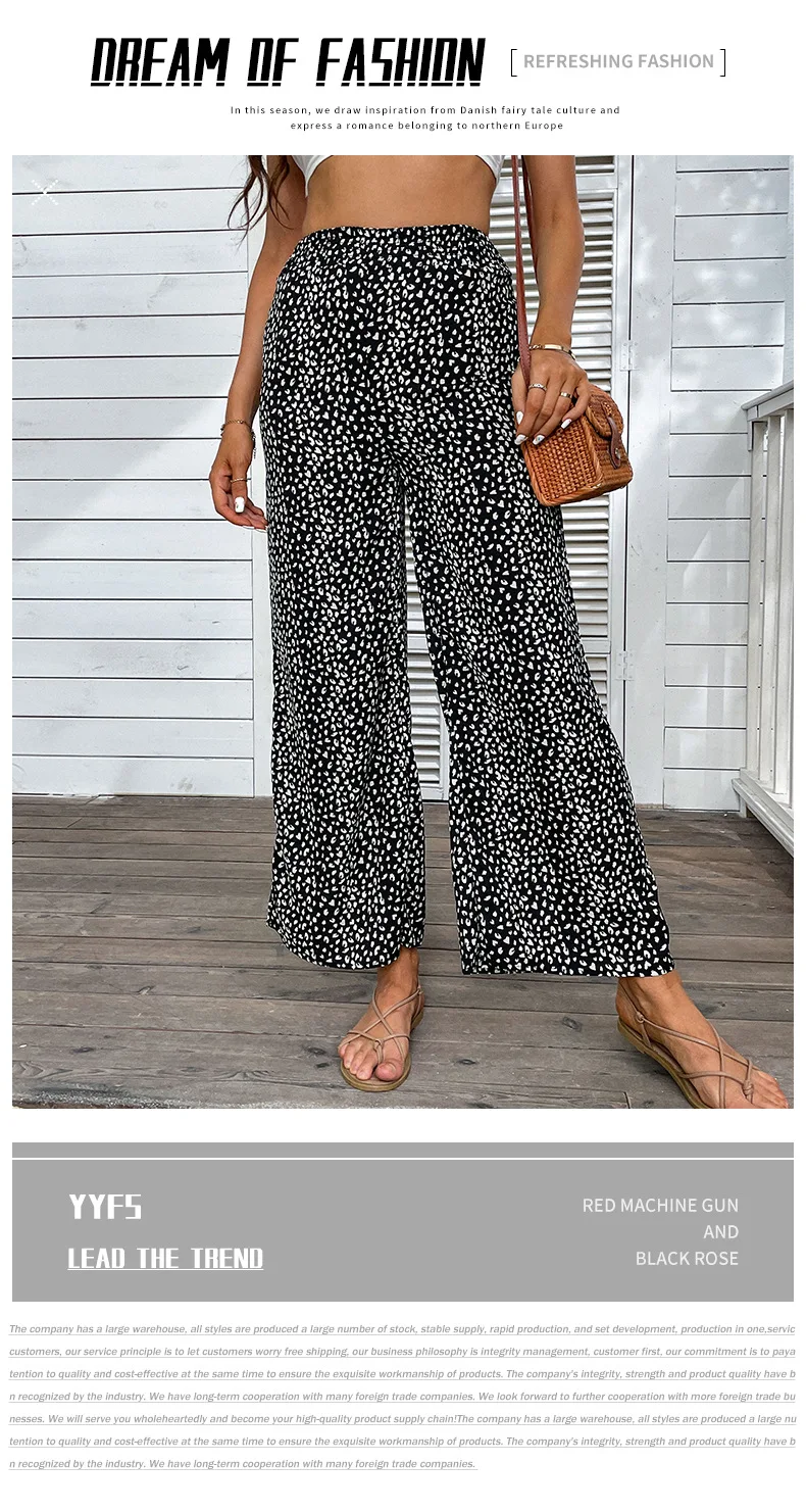 wide leg pants Summer New Women's European And American Fashion Casual Loose Printed Pants Casual Nine Point Wide Leg Pants sweatpants