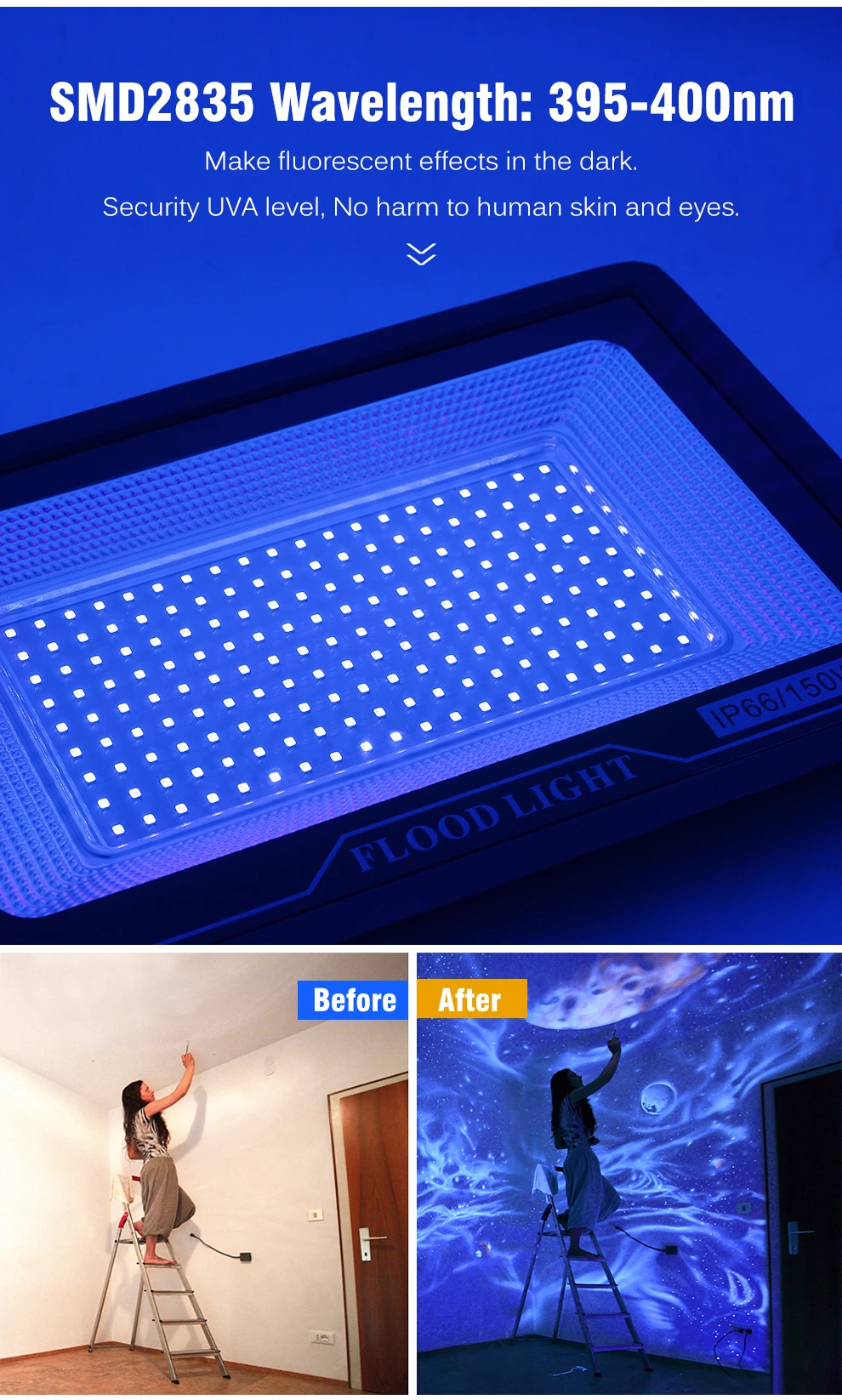 AC220V 50W UV-LED-Projektor mit LED-Chip SMD2835 für Bühnen-, Party- und Theater-Fluoreszenzbeleuchtung, violettes Licht – Detail 3