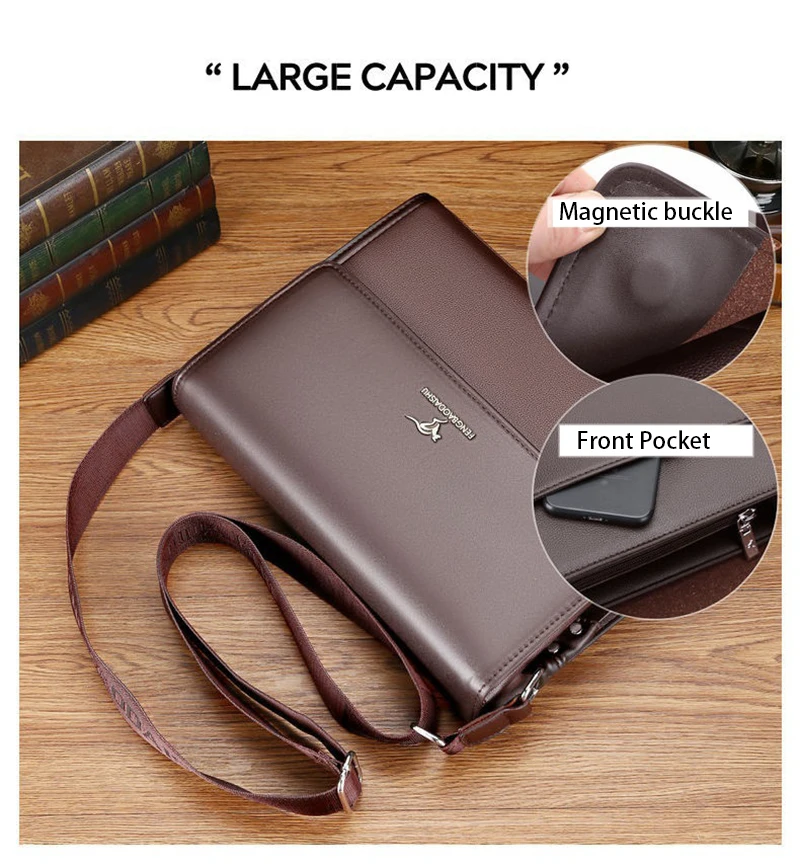 Men's Messenger Shoulder Briefcases PU Leather Executives Designer Business Office A4 Ipad Portfolio Side Crossbody Bag Male