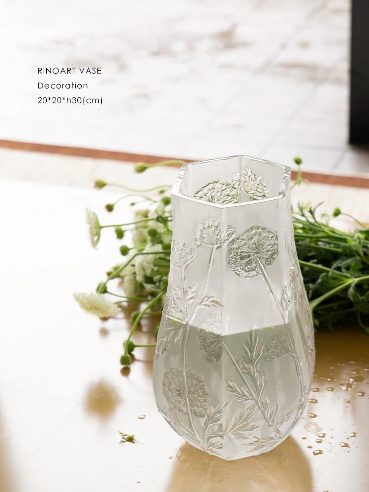 

Vase Pure Crystal Pure White Geometric Pattern Carving Handmade New Chinese Suitable for Living Room Entrance Desktop Decoration