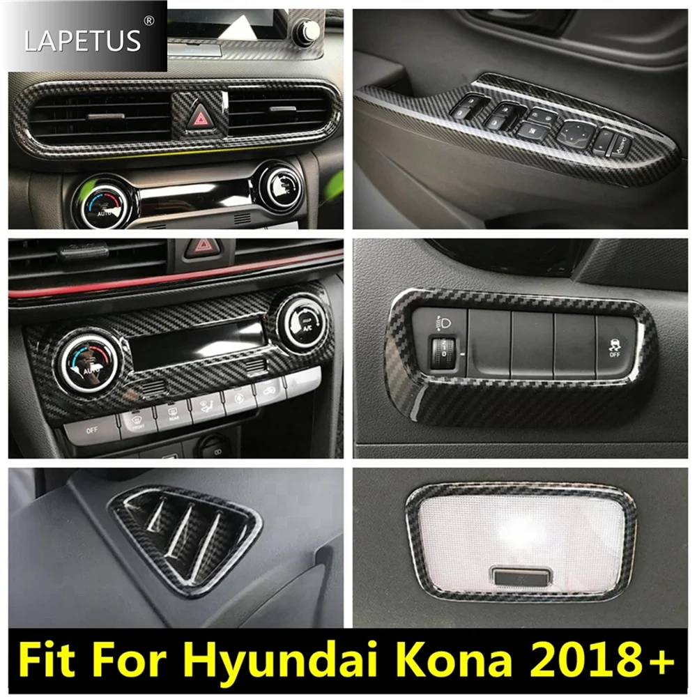 

Air AC Outlet Vent / Lift Button Lights / Headlight Switch Control Cover Trim For Hyundai Kona 2018 - 2023 Carbon Fiber Interior