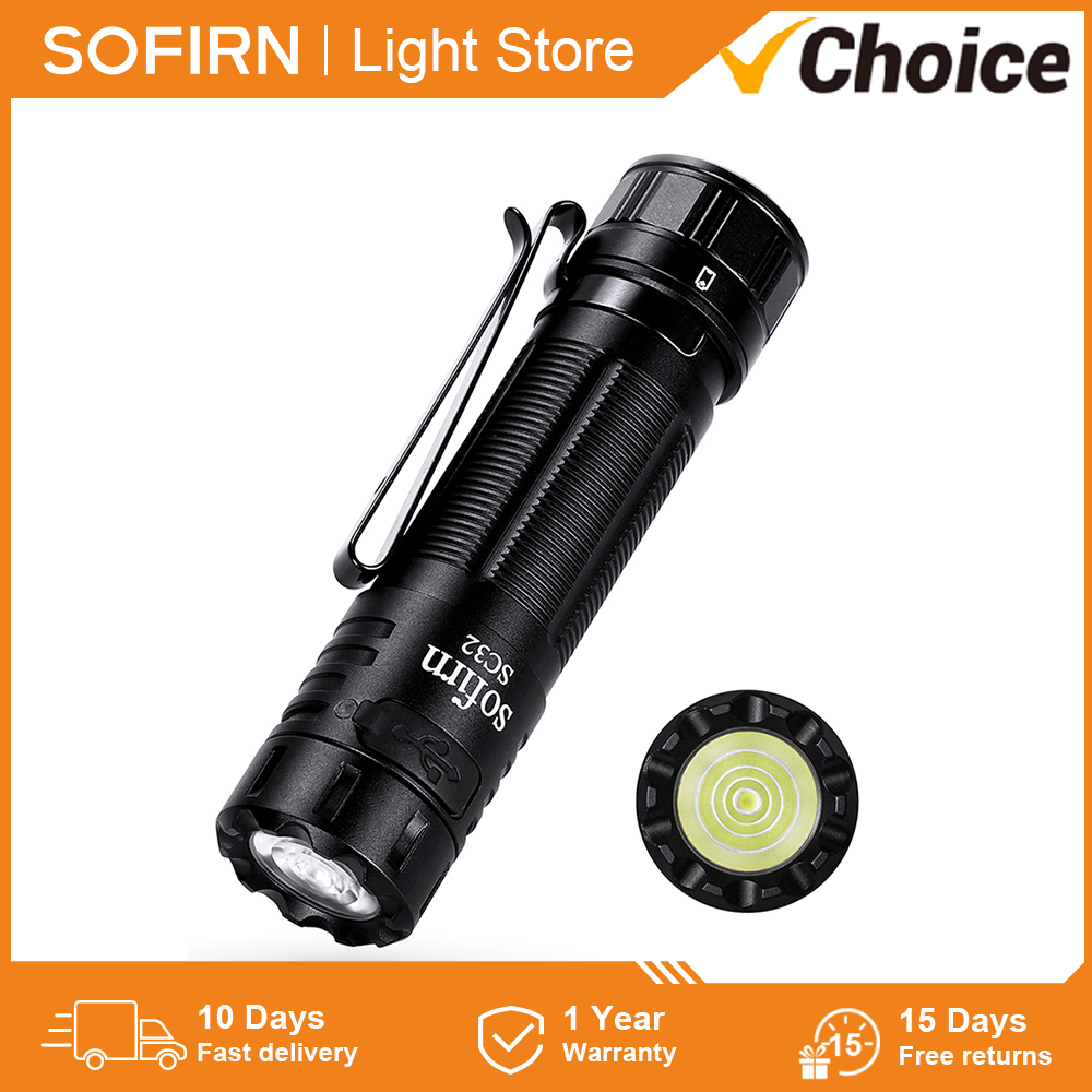 Sofirn SC32 LED Flashlight Max 2000lm USB C Rechargeable Mini Tactical Torch Pocket EDC Light Dimmable Lantern with Tail Switch