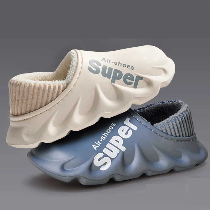 Winter men indoor warm slippers plush waterproof anti-slip cotton shoes for women slip-on casual snow walking loafers