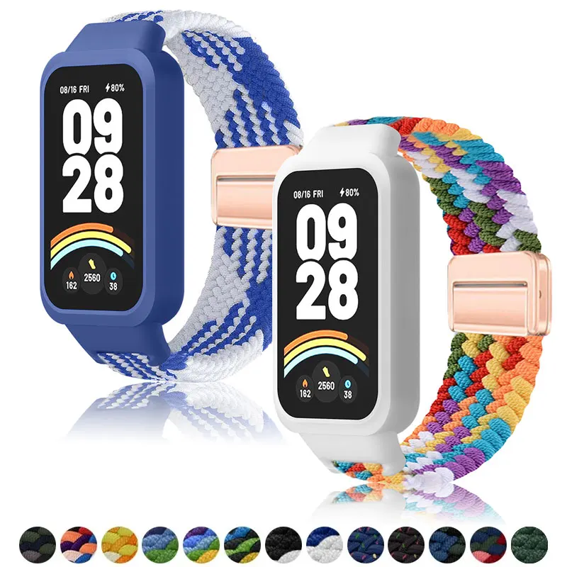 Braided Strap with Protective Case for Smart Fitness Bands - Magnetic Nylon Bracelet Cover