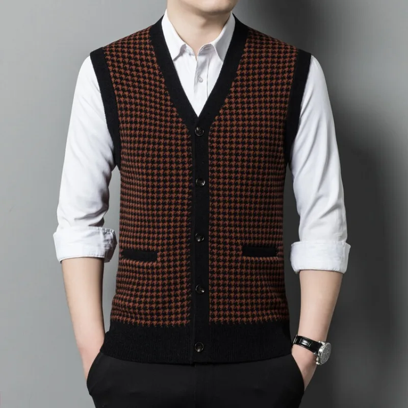 3 Styles 2023 Men's Autumn and Winter New Fashion Sweater Tank Top Wool Warm Sweaters Printed V-neck Tank Top Knitted Sweater