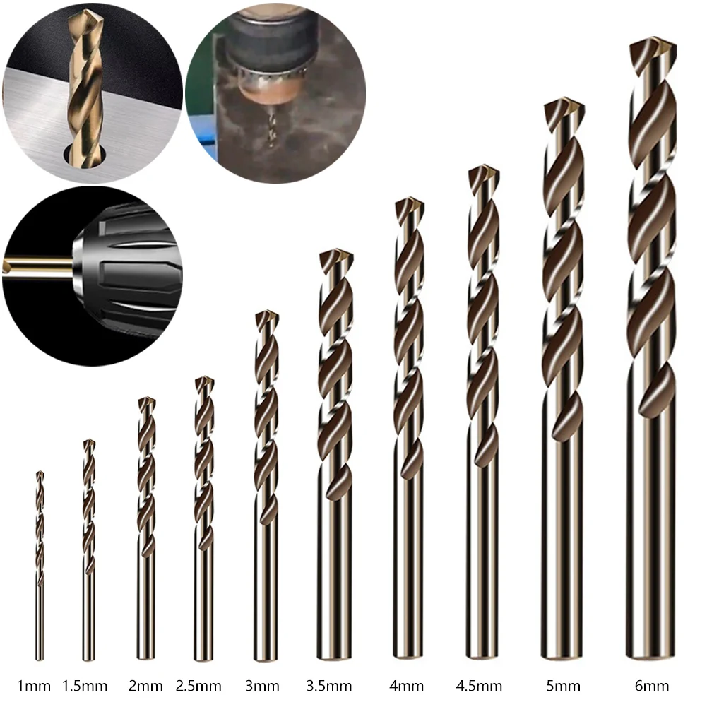 

10pcs HSS M35 5% Cobalt Contain Roasted Straight Shank Twists Drill 1-6mm High Speed Steel Full Grinding Hole Opening Tool Set