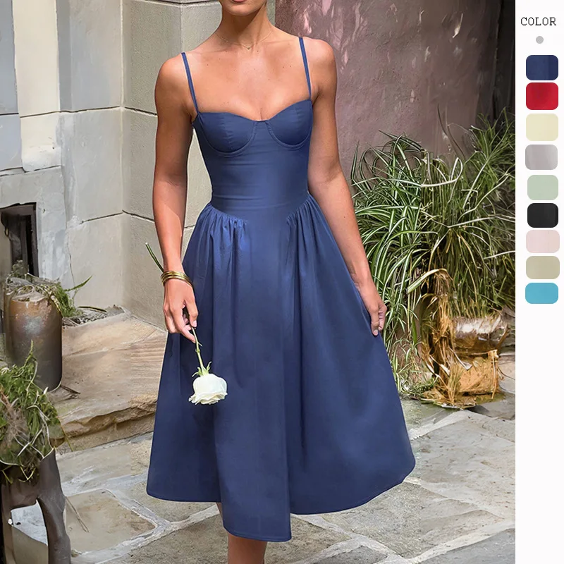 

HMR-Женская одежда 2024весна-Лето Новинка пикантное модное облегающее платье на бретелях с открытой спиной