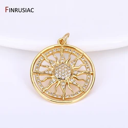 DIY Nacklace Making Supplies Inlaid Zircon Round Sun Charms Gold Plated Brass Sun Pendants For Jewelry Making Accessories