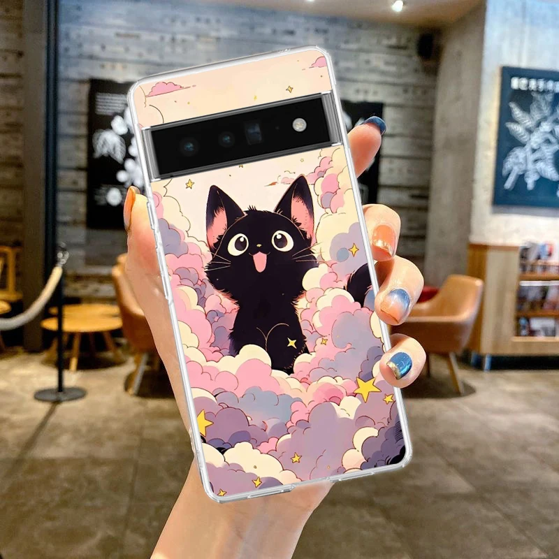 Adorable Cartoon Black Cat Soft Silicone Clear Phone Case