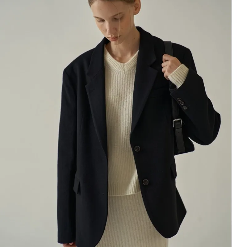 B-TOTO Women's Wool Suit Fall And Winter Daily Simple Versatile Two-button Temperament Suit Jacket 2023 New 5