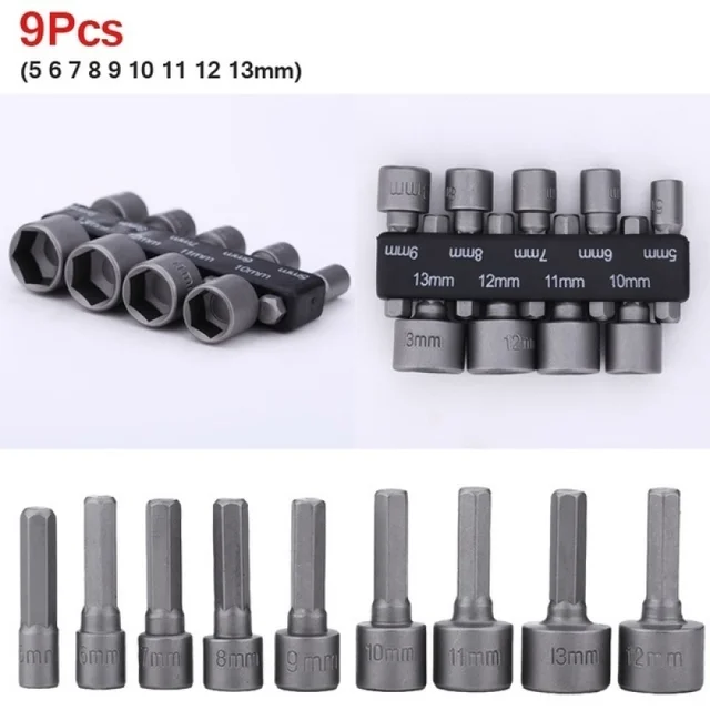 Ugelli per viti a esagono incassato Dado Set di cacciaviti esagonali da 1/4 "Adattatore per trapano per dadi esagonali da 5-12 mm per utensili per la lavorazione del legno 2