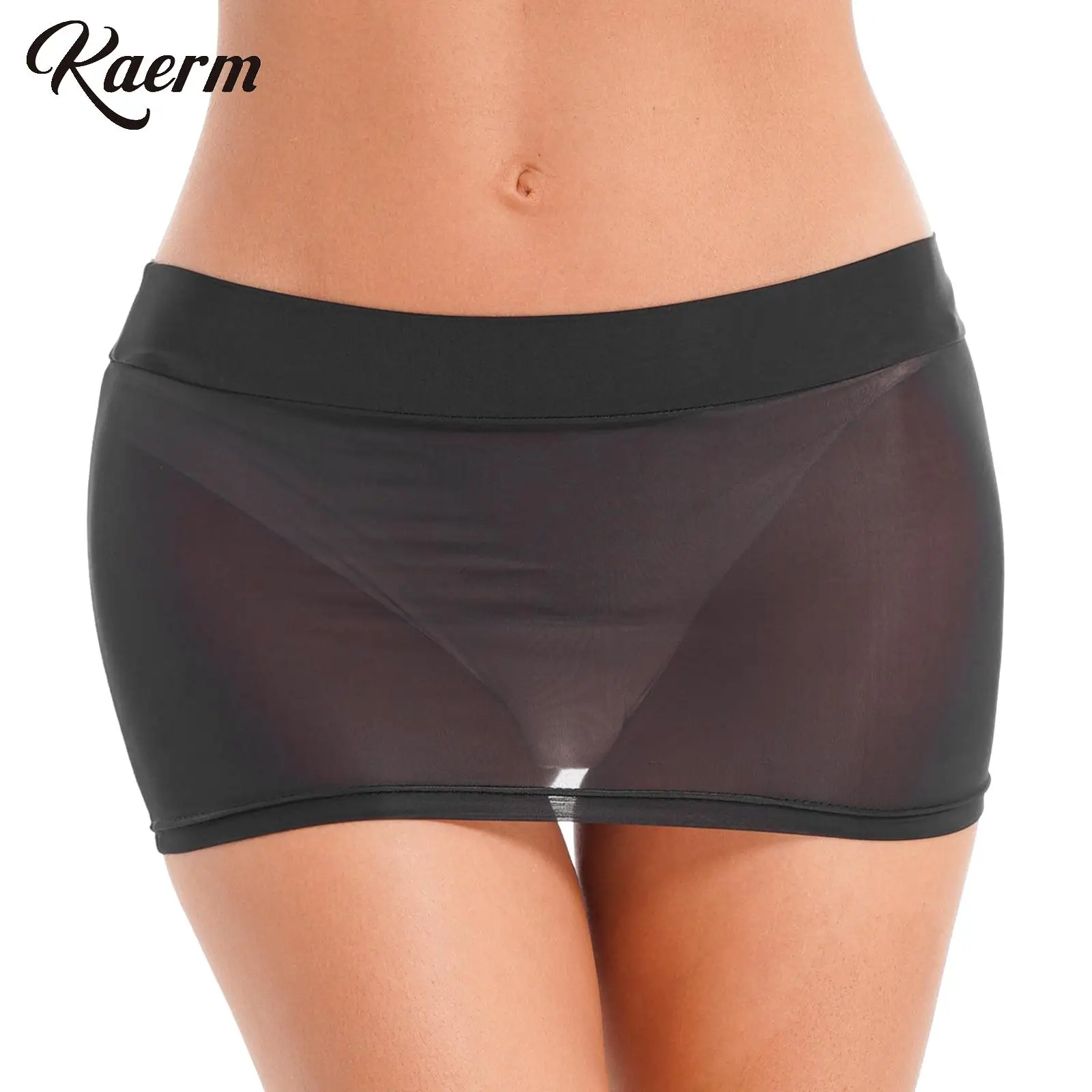 

Women's Solid Color Sheer Ultra Mini Skirts Sexy Club Cover Up Lingerie Chemise Under Skirts Low Waist Micro Minidress
