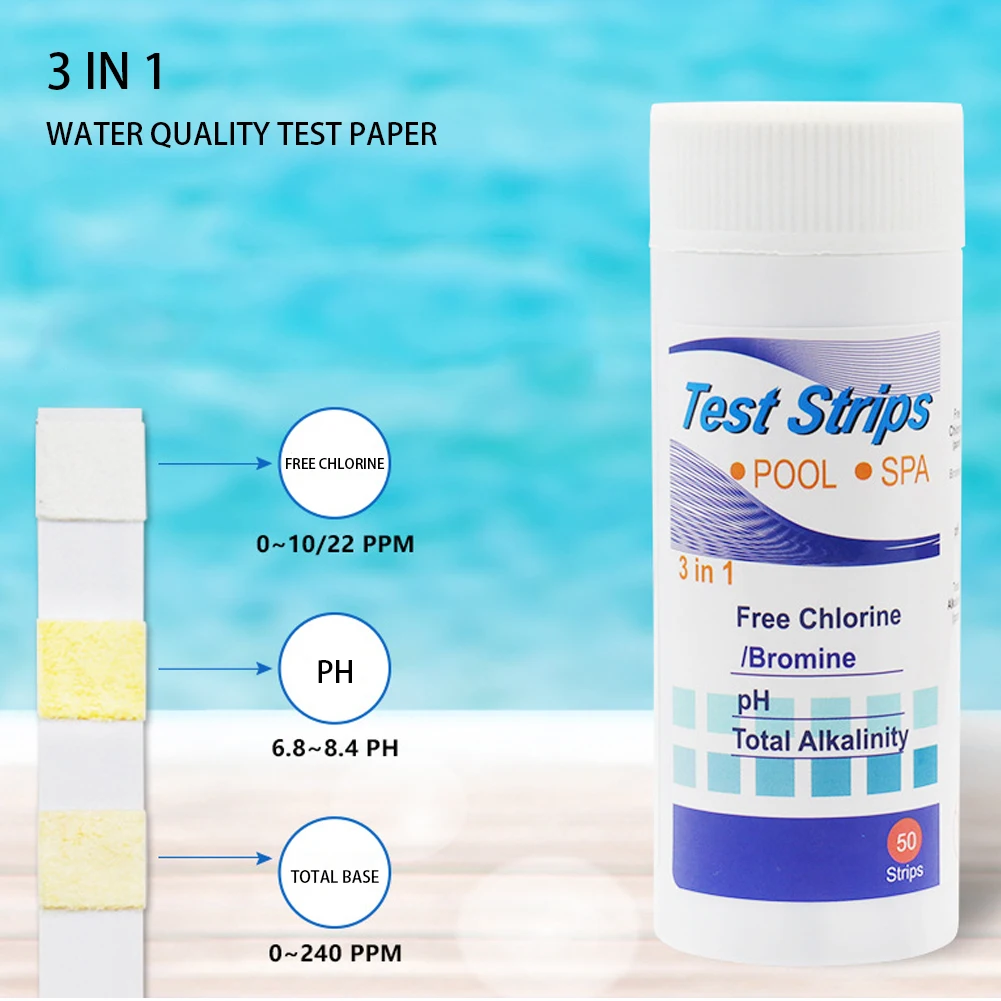 50pcs Water Quality Test Kit 3-in-1 PH Test Strips Residual Chlorine Value Alkalinity Hardness Tester For Pool