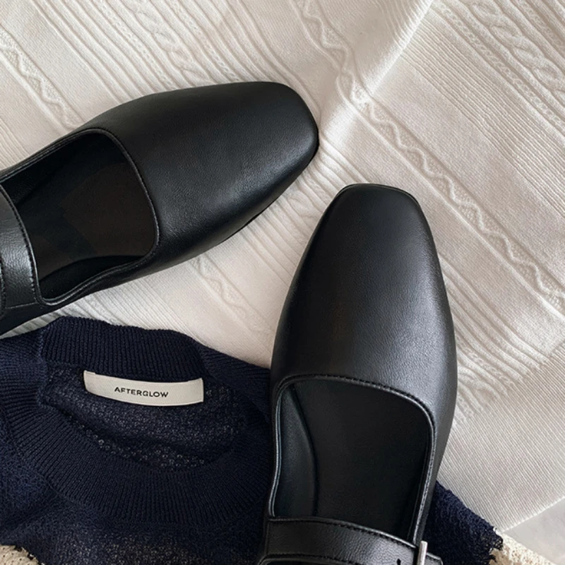 여성 부드러운 밑창 가죽 메리 제인 신발 2025 봄 얕은 신발 새로운 Designe 우아한 드레스 신발 Chunky Pumps Zapatillas Mujer