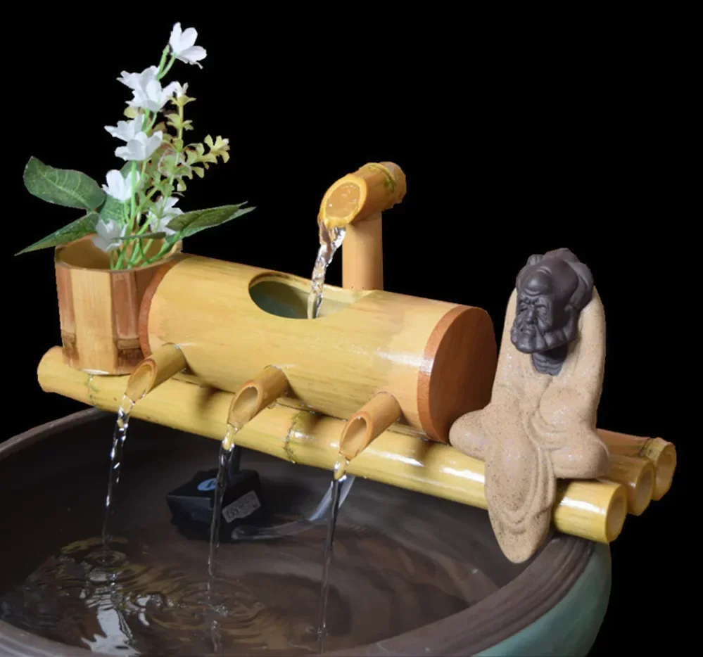 

Shui Furnishings Fountain Office Recycling Aquarium Feng Stone Trough Bamboo Desktop Water Tube Filter Decoration