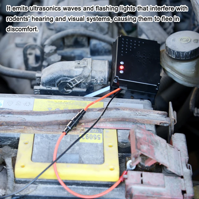 Autó A Motorháztető Alatti Állati Rágcsáló Patkánytaszító Egerek Rágójának Elrettentő Eszköze Led Villogó Lámpával Az Csomagtartójának Beltérihez - Image 3