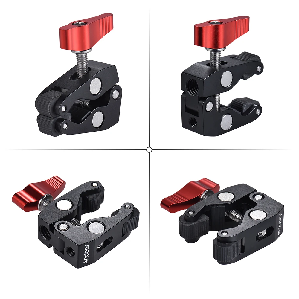 Andoer Crab Pliers Clip Super Clamp with 1/4" & 3/8" Screw Hole for DSLR Rig LCD Monitor Studio Light Camera Arm Photo Studi