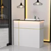 Reception Desk with Counter, Modern Front Table Equipped Lockers & Storage Shelves, 50-inch Checkout Counter with LED Lights 6