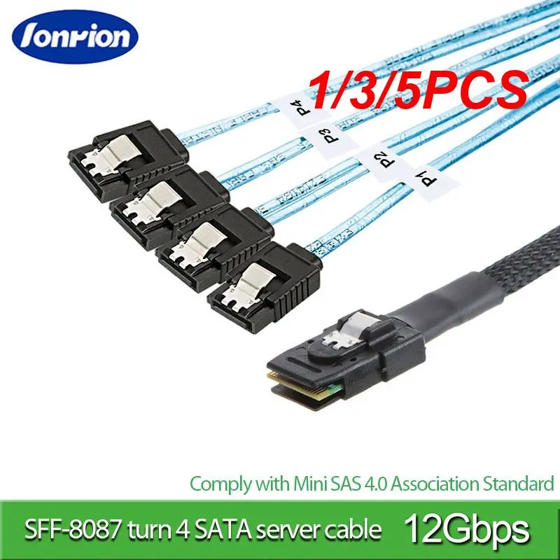 

1/3/5 шт. 1/0.5 м 12 Гбит/с Mini-SAS SFF-8087 To 4 SATA Cable SAS 36P To 4 SATA3.0, кабель для жесткого диска, кабель для сервера