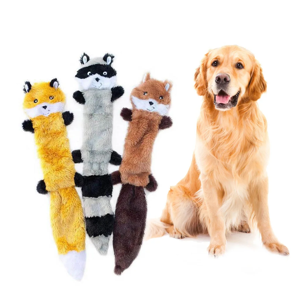 Pet Chewing Toys Animal Raccoon Squirrel Biteresistant Molar Sound Plush Squeaky Dog Toy For