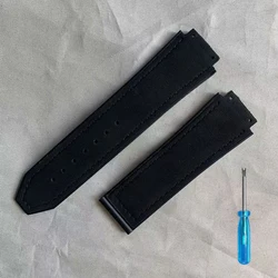 Hublot Unisex High - Quality Crazy Horse Leather Watchband in Rubber and Leather Combo, 26mm - 26x19mm (Cr - black)