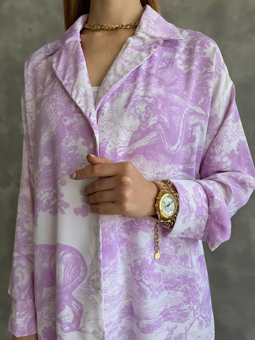 Marthaqiqi Casual Ladies Nightgowns Suit Long Sleeve Sleepwear Turn-Down Collar Nightwear Pants Loose Women Pajamas 2 Piece Set