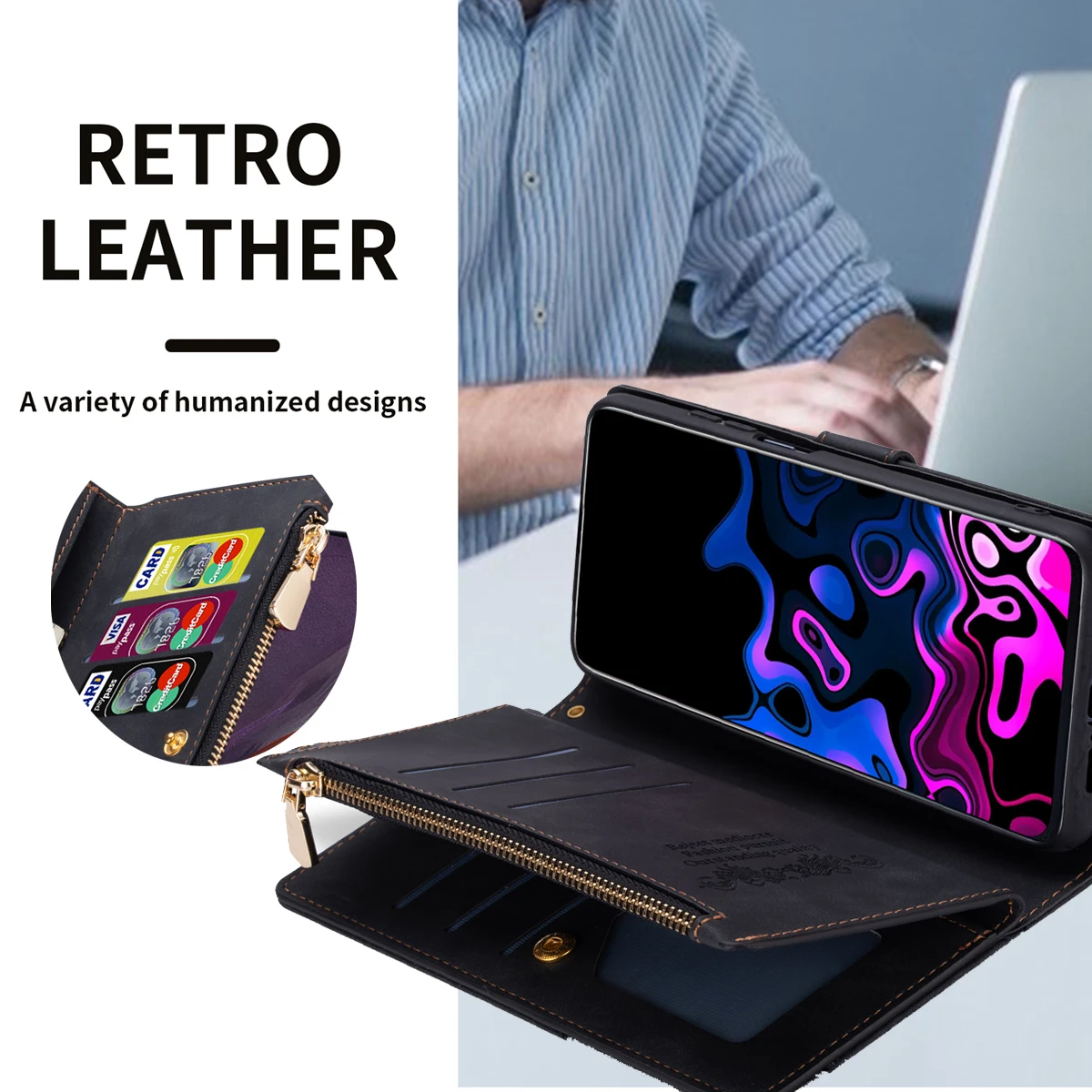 Flip Leather Case For XiaoMi 13T 12T 11T  13 12 11 Lite Poco X5 F5 Redmi Note 12S 11S 12 Pro + Zipper Card Slot Wallet Bag Cover 4