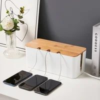 Large Cable Management Box – Wooden Style Cord Organizer and Cover for TV Wires, Computer, USB Hub and Under Desk Power Strip – 5