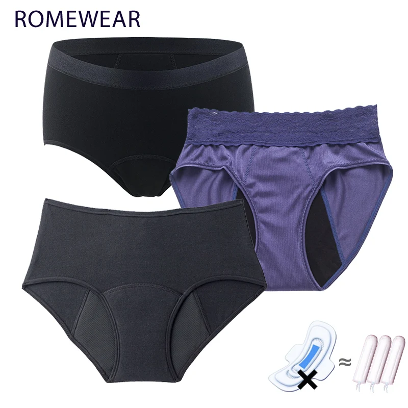Women Underwear For Menstrual Period Panties 4-Layer Heavy Absorbent Leakproof Plus Size Cotton Briefs Sexy Lace Lingerie 2XL5XL