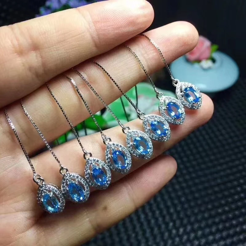 

6*8mm super beautiful Topa stone ear line hot comes deep Swiss blue super temperament of a sterling silver inlaid gemstone
